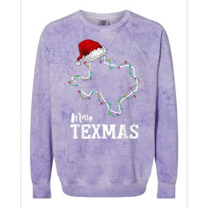 Merry Texmas Texas State Christmas Light Outline Santa Hat Colorblast Crewneck Sweatshirt