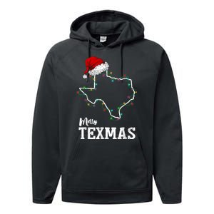 Merry Texmas Texas State Christmas Light Outline Santa Hat Performance Fleece Hoodie