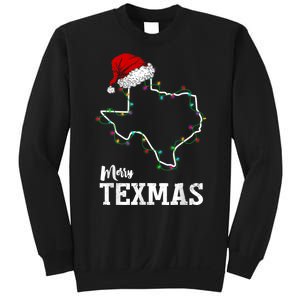 Merry Texmas Texas State Christmas Light Outline Santa Hat Sweatshirt