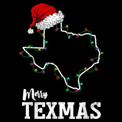 Merry Texmas Texas State Christmas Light Outline Santa Hat T-Shirt