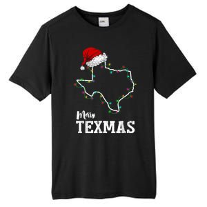 Merry Texmas Texas State Christmas Light Outline Santa Hat Tall Fusion ChromaSoft Performance T-Shirt