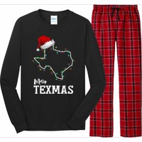 Merry Texmas Texas State Christmas Light Outline Santa Hat Long Sleeve Pajama Set