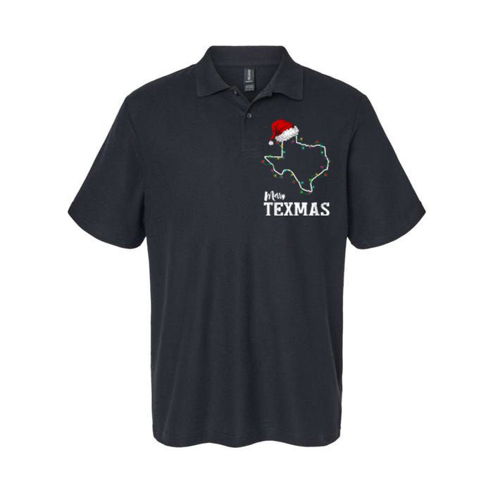 Merry Texmas Texas State Christmas Light Outline Santa Hat Softstyle Adult Sport Polo