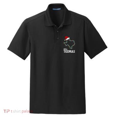 Merry Texmas Texas State Christmas Light Outline Santa Hat Dry Zone Grid Polo