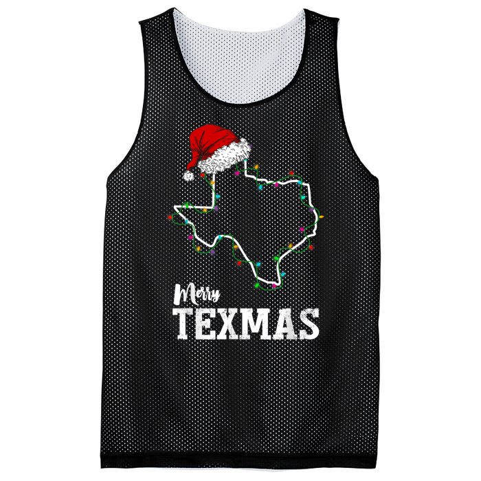 Merry Texmas Texas State Christmas Light Outline Santa Hat Mesh Reversible Basketball Jersey Tank