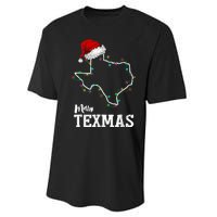 Merry Texmas Texas State Christmas Light Outline Santa Hat Performance Sprint T-Shirt