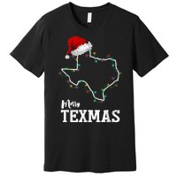 Merry Texmas Texas State Christmas Light Outline Santa Hat Premium T-Shirt