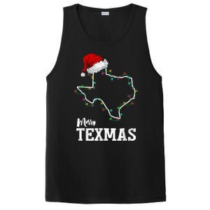 Merry Texmas Texas State Christmas Light Outline Santa Hat PosiCharge Competitor Tank