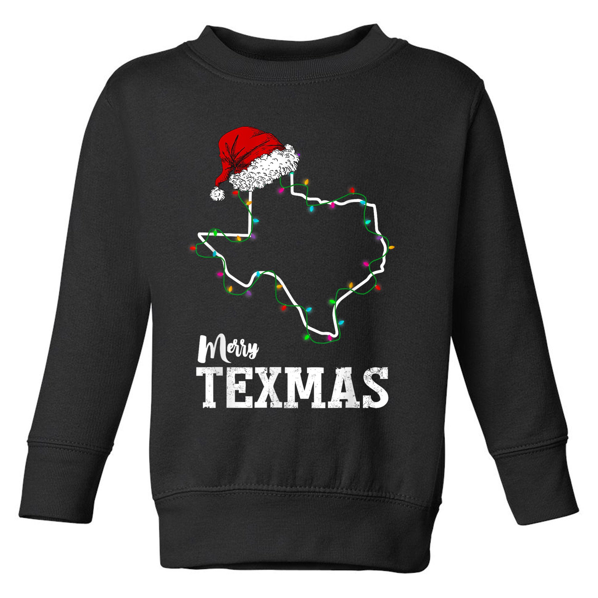 Merry Texmas Texas State Christmas Light Outline Santa Hat Toddler Sweatshirt