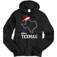 Merry Texmas Texas State Christmas Light Outline Santa Hat Tie Dye Hoodie