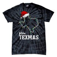 Merry Texmas Texas State Christmas Light Outline Santa Hat Tie-Dye T-Shirt