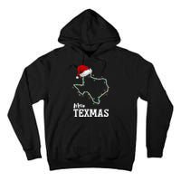 Merry Texmas Texas State Christmas Light Outline Santa Hat Tall Hoodie