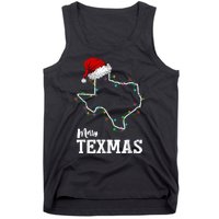 Merry Texmas Texas State Christmas Light Outline Santa Hat Tank Top