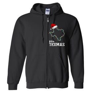 Merry Texmas Texas State Christmas Light Outline Santa Hat Full Zip Hoodie