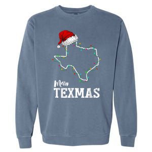 Merry Texmas Texas State Christmas Light Outline Santa Hat Garment-Dyed Sweatshirt