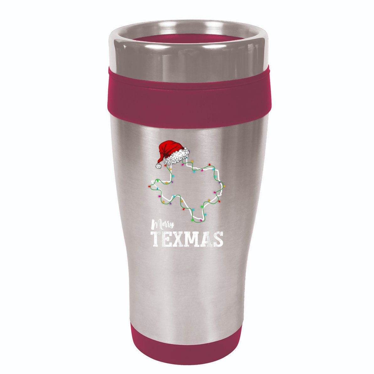 Merry Texmas Texas State Christmas Light Outline Santa Hat 16oz Travel Tumbler