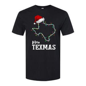 Merry Texmas Texas State Christmas Light Outline Santa Hat Softstyle CVC T-Shirt