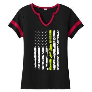 Michigan Tow Truck Driver Flag Ladies Halftime Notch Neck Tee