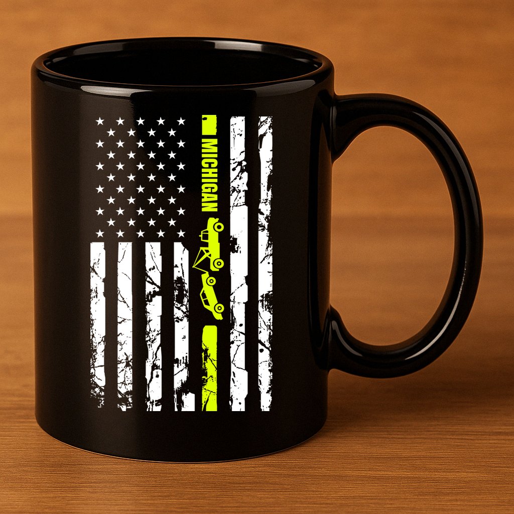 Michigan Tow Truck Driver Flag 11oz C Handle Ceramic Mug