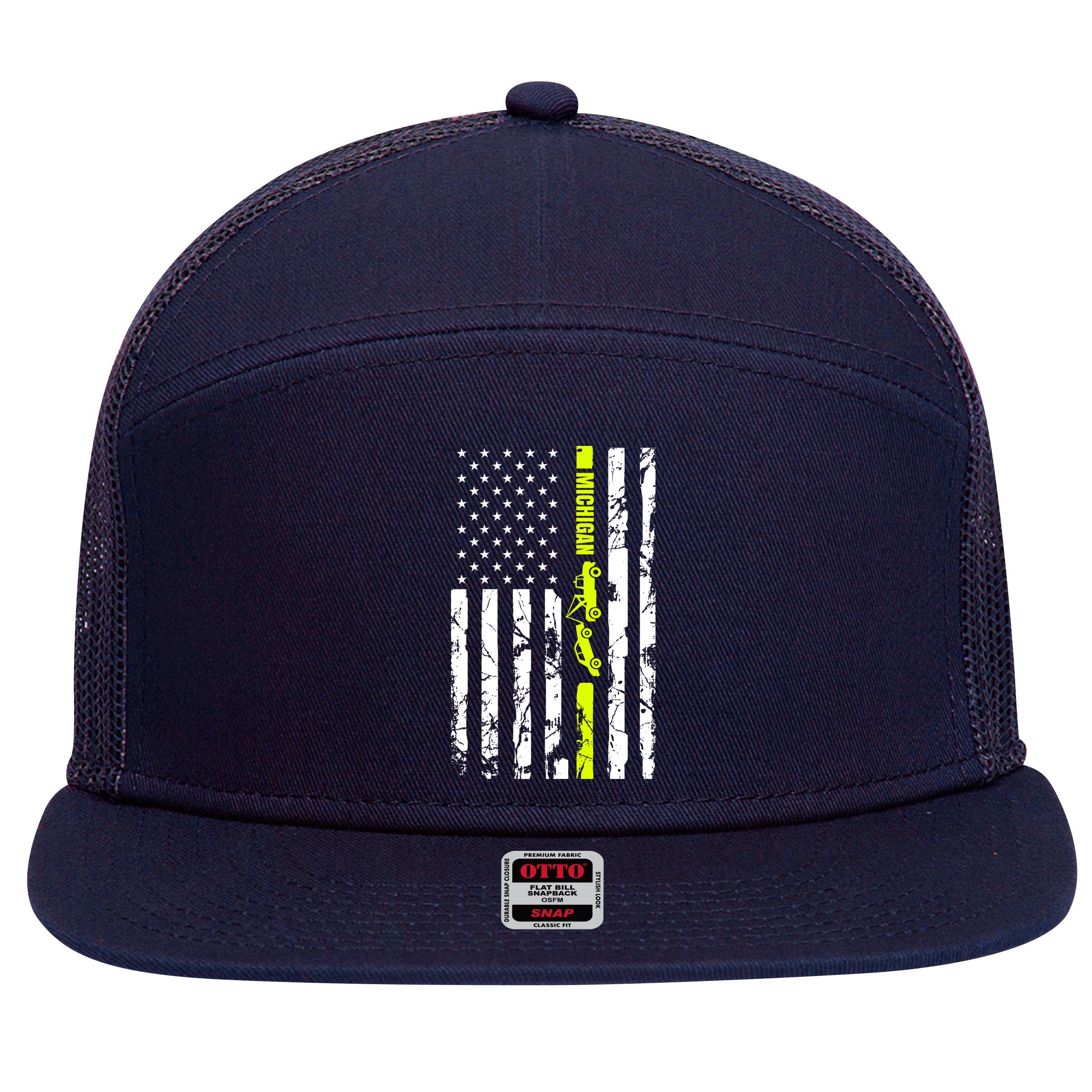 Michigan Tow Truck Driver Flag 7 Panel Mesh Trucker Snapback Hat