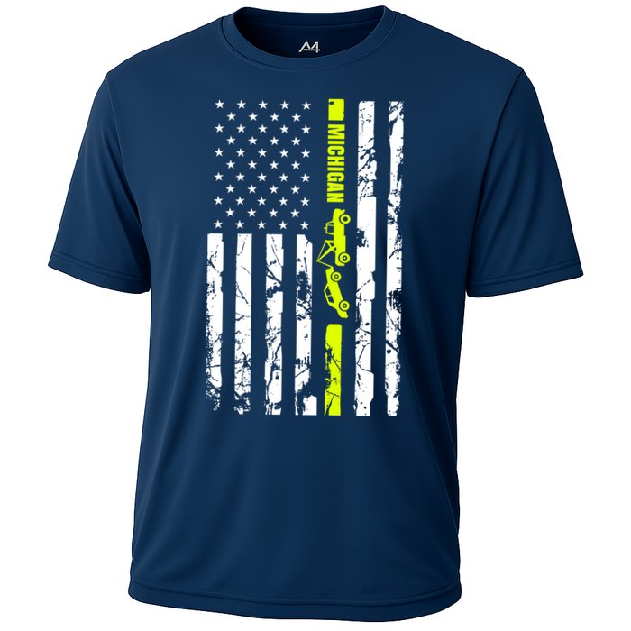 Michigan Tow Truck Driver Flag Cooling Performance Crew T-Shirt