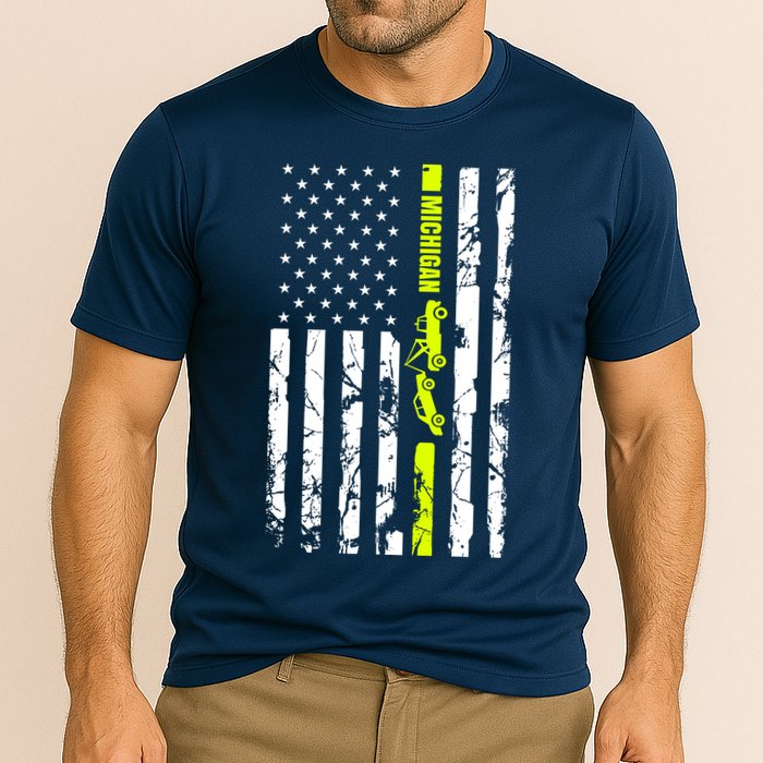 Michigan Tow Truck Driver Flag Cooling Performance Crew T-Shirt