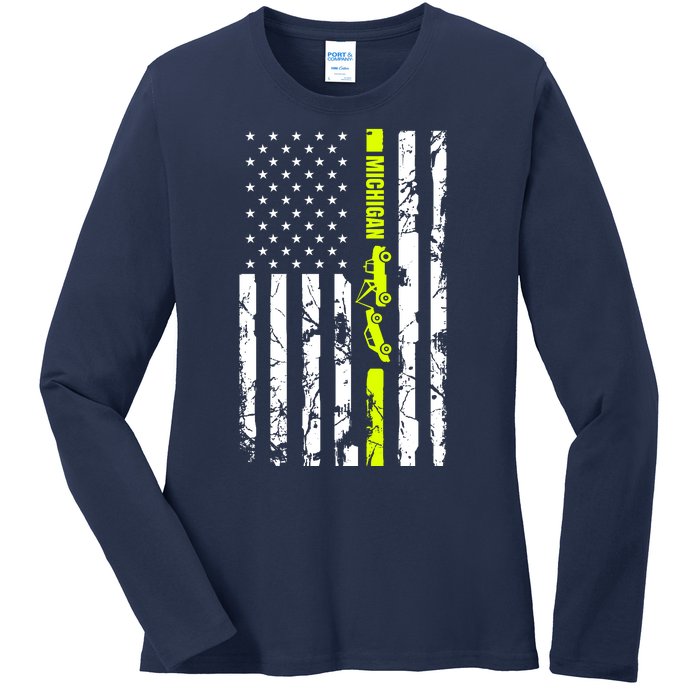 Michigan Tow Truck Driver Flag Ladies Long Sleeve Shirt