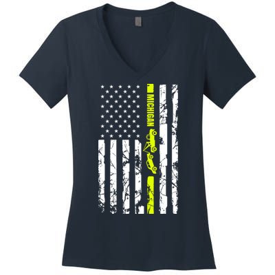 Michigan Tow Truck Driver Flag Women's V-Neck T-Shirt