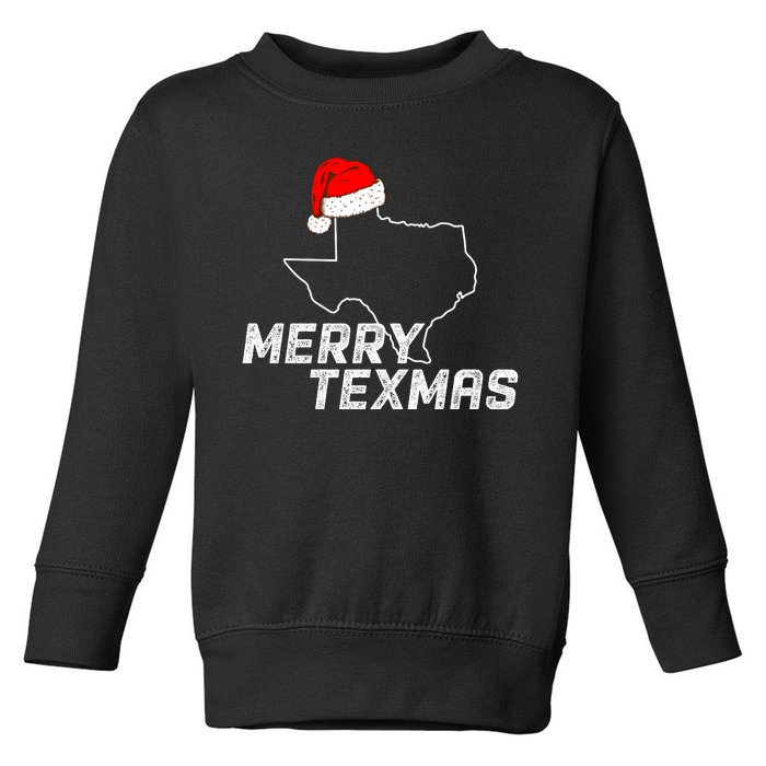 Merry Texmas Texas State Christmas Light Outline Santa Hat Toddler Sweatshirt