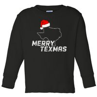 Merry Texmas Texas State Christmas Light Outline Santa Hat Toddler Long Sleeve Shirt