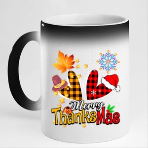 Merry Thanksmas Thanksgiving Christmas Heart Plaid Lover 11oz Black Color Changing Mug