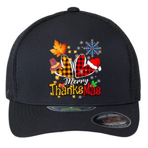 Merry Thanksmas Thanksgiving Christmas Heart Plaid Lover Flexfit Unipanel Trucker Cap