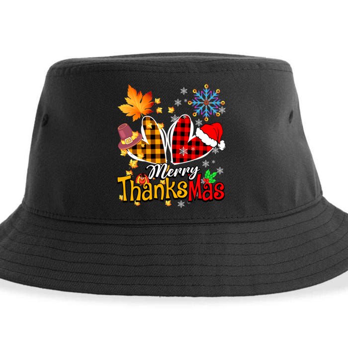 Merry Thanksmas Thanksgiving Christmas Heart Plaid Lover Sustainable Bucket Hat