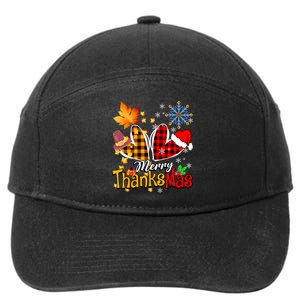 Merry Thanksmas Thanksgiving Christmas Heart Plaid Lover 7-Panel Snapback Hat