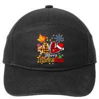 Merry Thanksmas Thanksgiving Christmas Heart Plaid Lover 7-Panel Snapback Hat