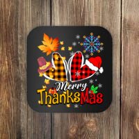 Merry Thanksmas Thanksgiving Christmas Heart Plaid Lover Coaster