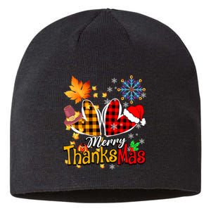 Merry Thanksmas Thanksgiving Christmas Heart Plaid Lover Sustainable Beanie