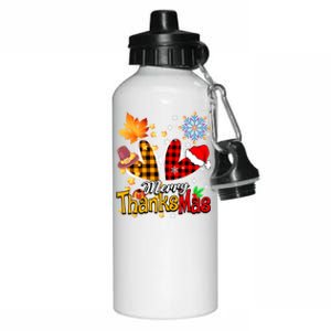 Merry Thanksmas Thanksgiving Christmas Heart Plaid Lover Aluminum Water Bottle