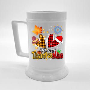 Merry Thanksmas Thanksgiving Christmas Heart Plaid Lover Beer Stein