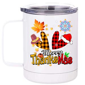 Merry Thanksmas Thanksgiving Christmas Heart Plaid Lover 12 oz Stainless Steel Tumbler Cup