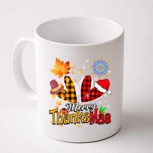 Merry Thanksmas Thanksgiving Christmas Heart Plaid Lover Coffee Mug