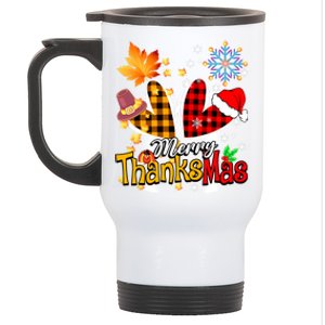 Merry Thanksmas Thanksgiving Christmas Heart Plaid Lover Stainless Steel Travel Mug