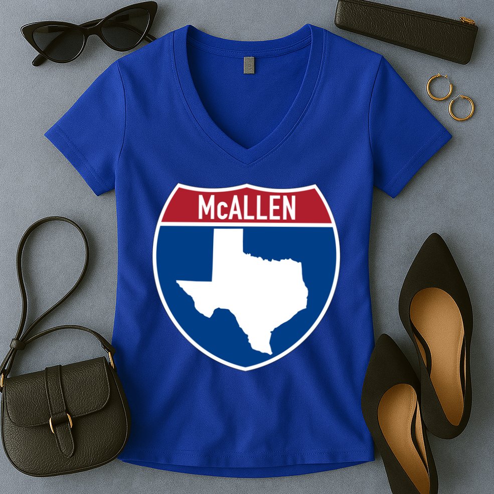 Mcallen Texas Tx Interstate Highway Vacation Souvenir Great Gift Women's V-Neck T-Shirt