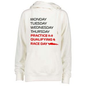 Monday Tuesday Thursday Practice Qualifying Race Day Womens Funnel Neck Pullover Hood