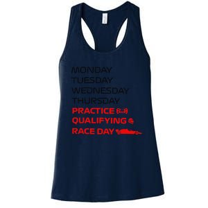 Monday Tuesday Thursday Practice Qualifying Race Day Women's Racerback Tank