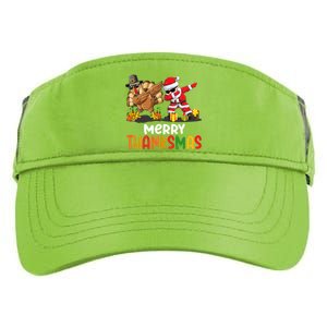 Merry Thanksmas Turkey With Pilgrim Hat And Santa Dabbing Gift Adult Drive Performance Visor