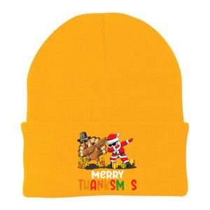 Merry Thanksmas Turkey With Pilgrim Hat And Santa Dabbing Gift Knit Cap Winter Beanie