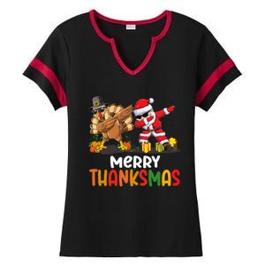 Merry Thanksmas Turkey With Pilgrim Hat And Santa Dabbing Gift Ladies Halftime Notch Neck Tee