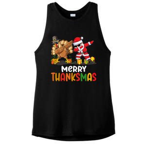 Merry Thanksmas Turkey With Pilgrim Hat And Santa Dabbing Gift Ladies PosiCharge Tri-Blend Wicking Tank