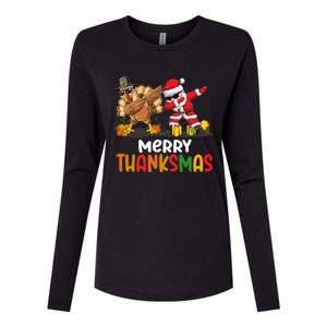 Merry Thanksmas Turkey With Pilgrim Hat And Santa Dabbing Gift Womens Cotton Relaxed Long Sleeve T-Shirt